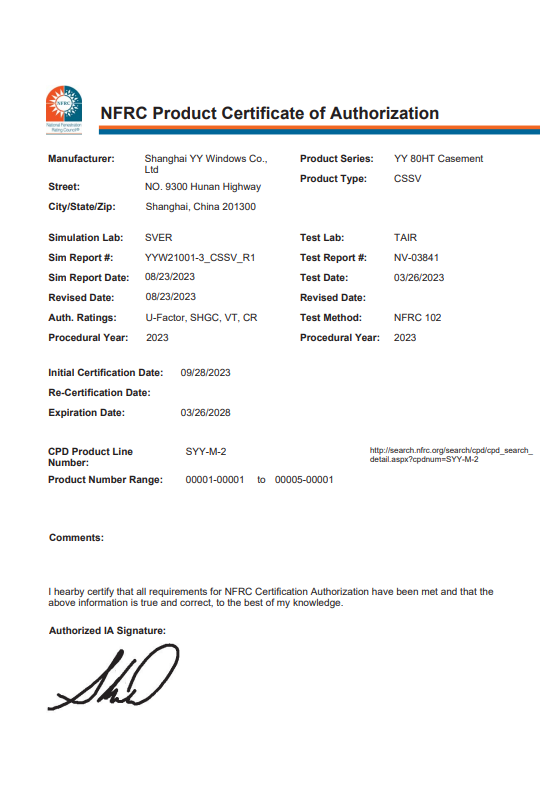 NFRC Energy Performance Certification NFRC Energy Performance Certification